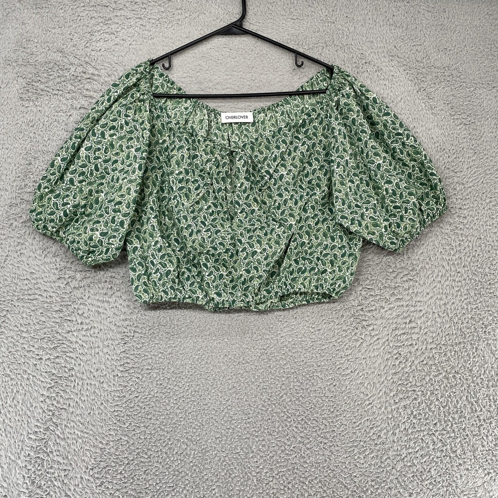 Overlover Crop Blouse Top Womens Large Revolve Paisley Puff Sleeve Boho‎ Summer